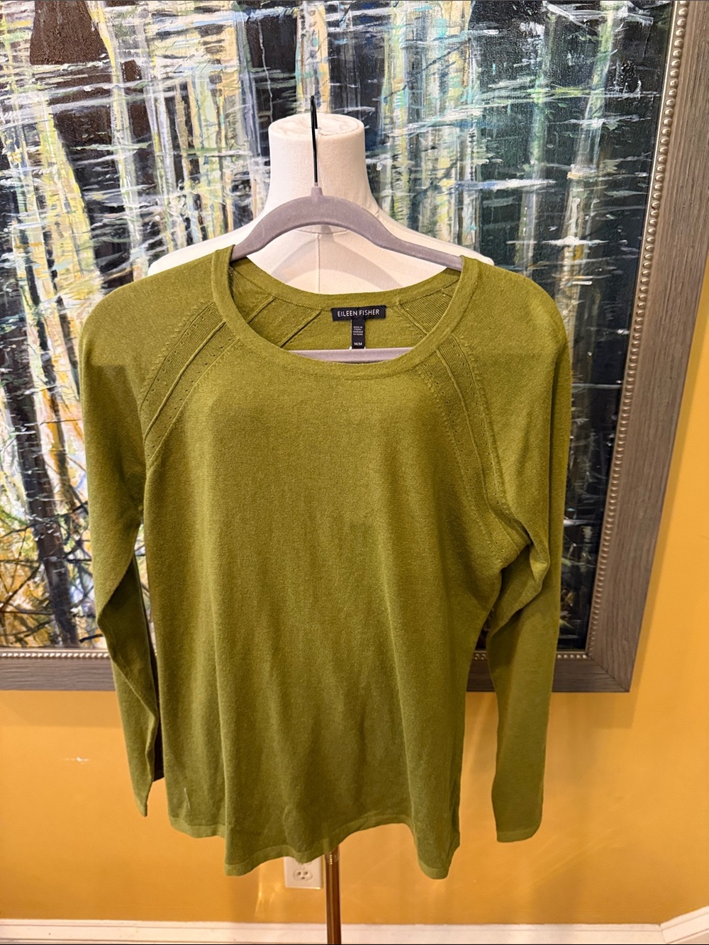 Eileen Fisher Olive Green Long-Sleeve Crewneck Top